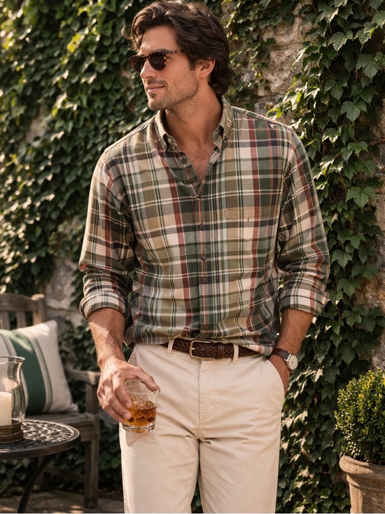Arrow Other - ARROW Preppy Plaid Tan, Brown, and Cream Button Down Oxford, XL/TG